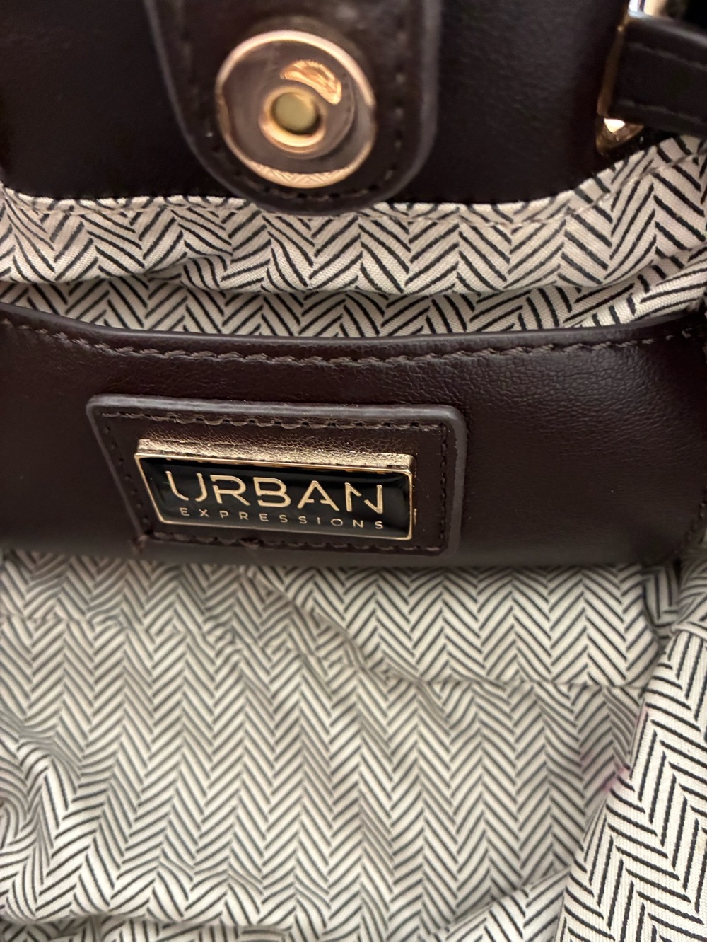 Urban Expressions Chocolate Brown Woven Mini Satchel with Gold Hardware - Picture 5 of 9